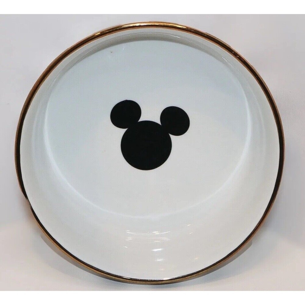 Mickey Mouse Dog Dish Striped Black and White Porcelain Disney Chip Bowl